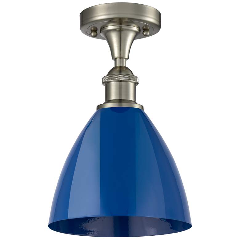 Image 1 Plymouth Dome 7.5" Wide Brushed Satin Nickel Semi Flush Mount w/ Blue