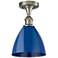Plymouth Dome 7.5" Wide Brushed Satin Nickel Semi Flush Mount w/ Blue