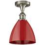 Plymouth Dome 7.5" Wide Brushed Satin Nickel Semi Flush Mount w/ Red S