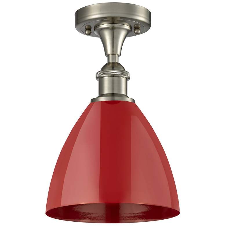 Image 1 Plymouth Dome 7.5" Wide Brushed Satin Nickel Semi Flush Mount w/ Red S