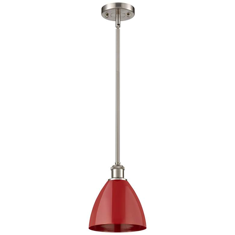 Image 1 Plymouth Dome 7.5 inch Wide Brushed Satin Nickel Stem Hung Pendant w/ Red 