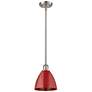 Plymouth Dome 7.5" Wide Brushed Satin Nickel Stem Hung Pendant w/ Red 