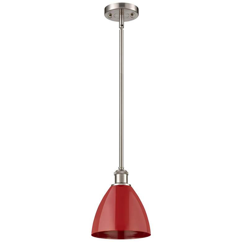 Image 1 Plymouth Dome 7.5" Wide Brushed Satin Nickel Stem Hung Pendant w/ Red