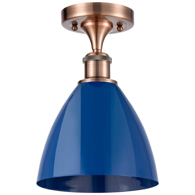 Image 1 Plymouth Dome 7.5" Wide Copper Semi Flush Mount w/ Blue Shade