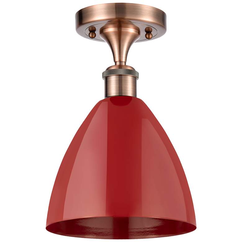Image 1 Plymouth Dome 7.5" Wide Copper Semi Flush Mount w/ Red Shade