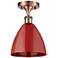 Plymouth Dome 7.5" Wide Copper Semi Flush Mount w/ Red Shade