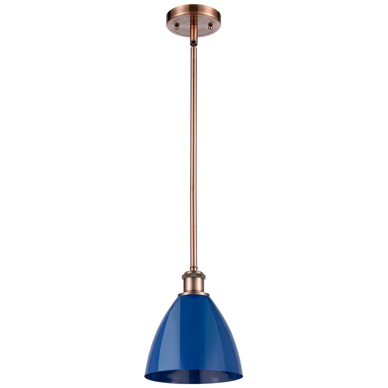 Image 1 Plymouth Dome 7.5" Wide Copper Stem Hung Pendant w/ Blue Shade