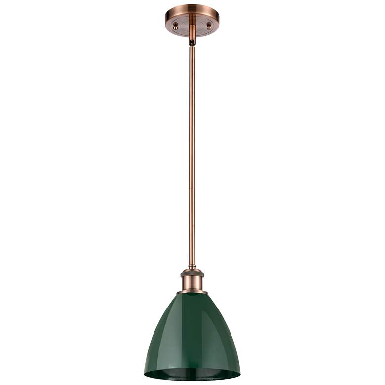 Image 1 Plymouth Dome 7.5" Wide Copper Stem Hung Pendant w/ Green Shade