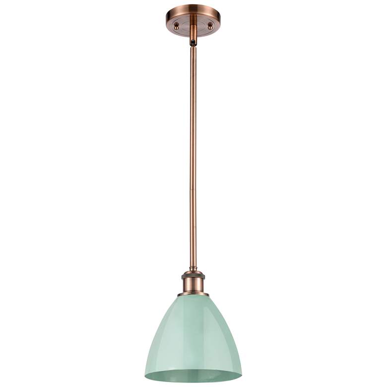 Image 1 Plymouth Dome 7.5" Wide Copper Stem Hung Pendant w/ Seafoam Shade