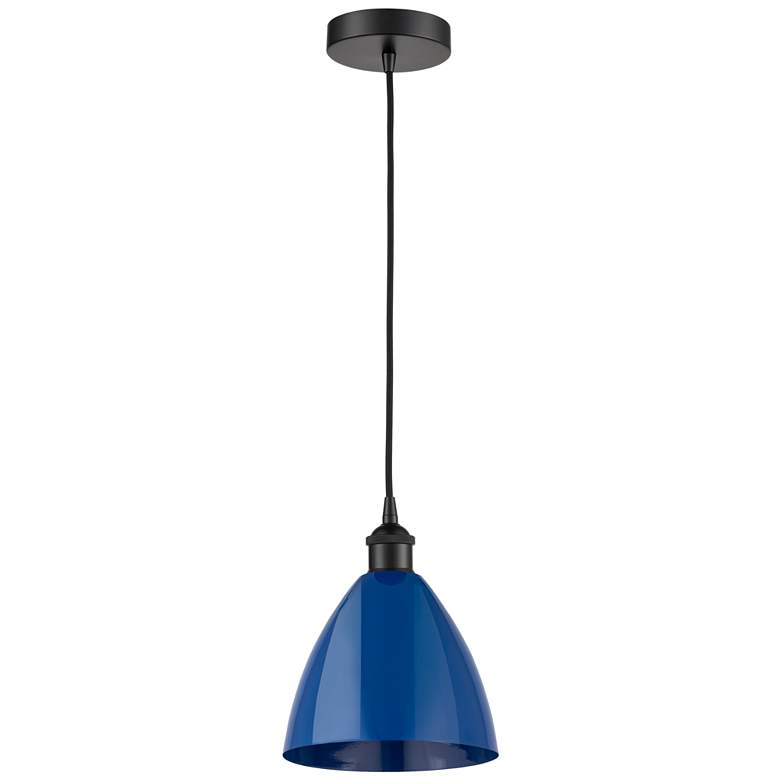 Image 1 Plymouth Dome 7.5" Wide Matte Black Corded Mini Pendant w/ Blue Shade