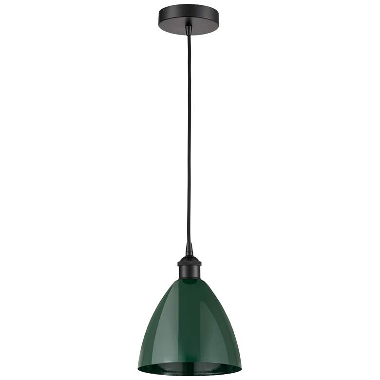 Image 1 Plymouth Dome 7.5" Wide Matte Black Corded Mini Pendant w/ Green Shade