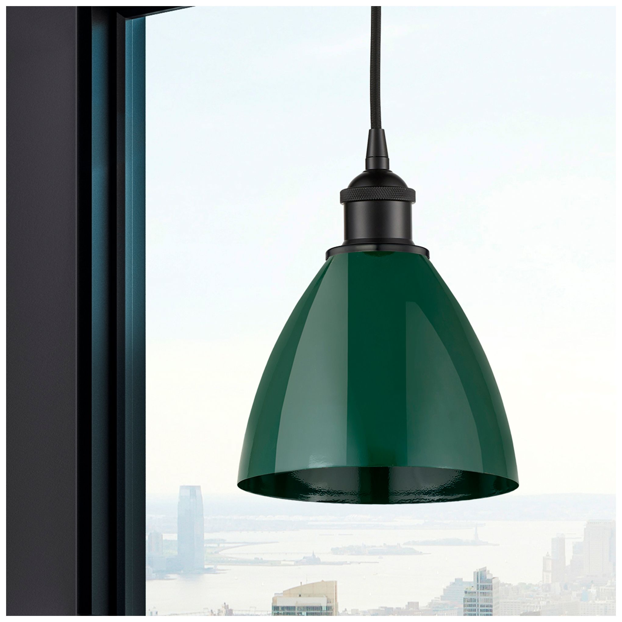 Image 2 Plymouth Dome 7.5" Wide Matte Black Corded Mini Pendant w/ Green Shade more views
