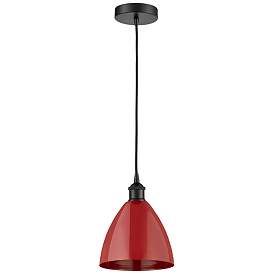 Image1 of Plymouth Dome 7.5" Wide Matte Black Corded Mini Pendant w/ Red Shade