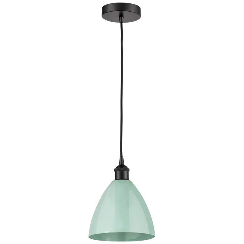 Image 1 Plymouth Dome 7.5" Wide Matte Black Corded Mini Pendant w/ Seafoam Sha