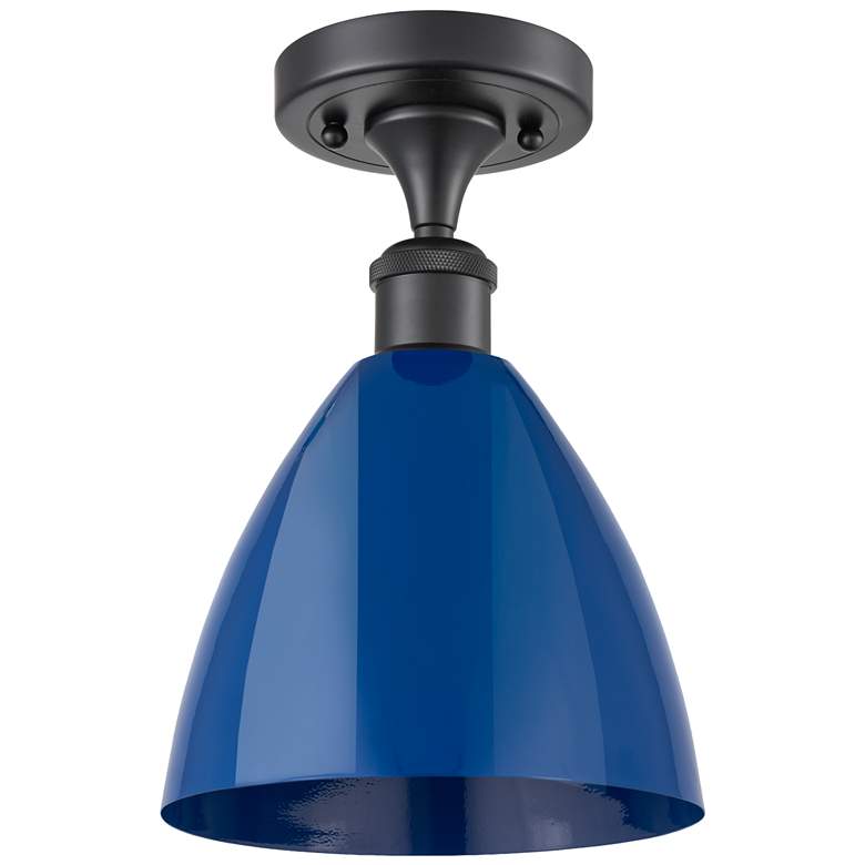 Image 1 Plymouth Dome 7.5" Wide Matte Black Semi Flush Mount w/ Blue Shade