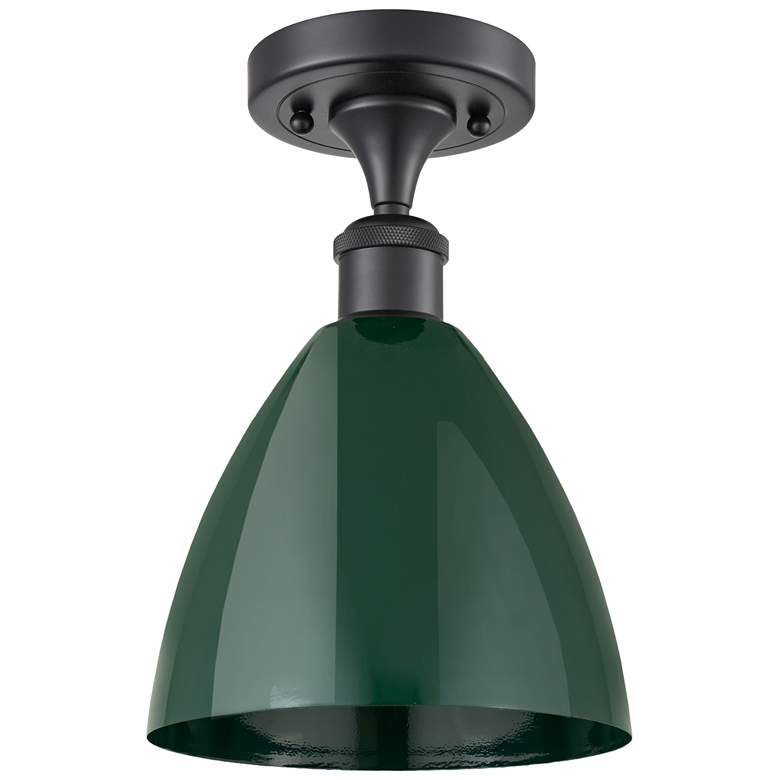 Image 1 Plymouth Dome 7.5" Wide Matte Black Semi Flush Mount w/ Green Shade