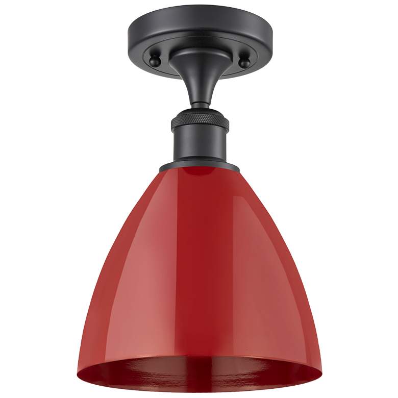 Image 1 Plymouth Dome 7.5" Wide Matte Black Semi Flush Mount w/ Red Shade