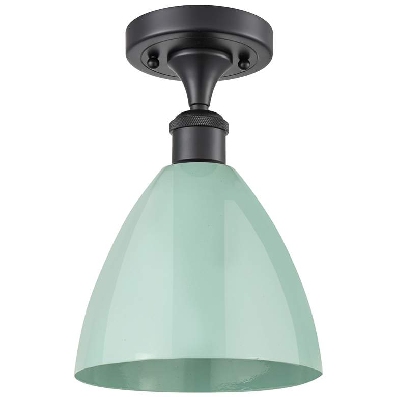 Image 1 Plymouth Dome 7.5" Wide Matte Black Semi Flush Mount w/ Seafoam Shade