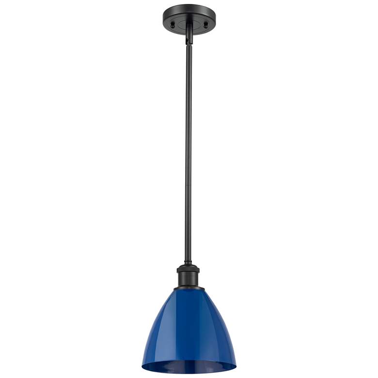 Image 1 Plymouth Dome 7.5" Wide Matte Black Stem Hung Pendant w/ Blue Shade