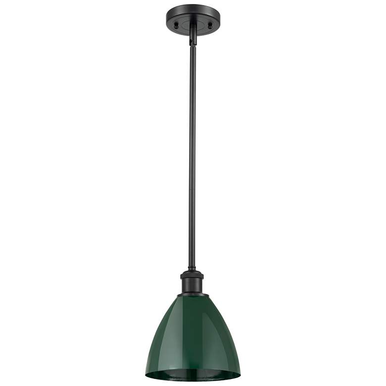 Image 1 Plymouth Dome 7.5" Wide Matte Black Stem Hung Pendant w/ Green Shade