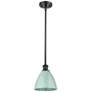 1_Plymouth Dome 7.5" Wide Matte Black Stem Hung Pendant w/ Seafoam Shade