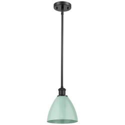 Plymouth Dome 7.5" Wide Matte Black Stem Hung Pendant w/ Seafoam Shade