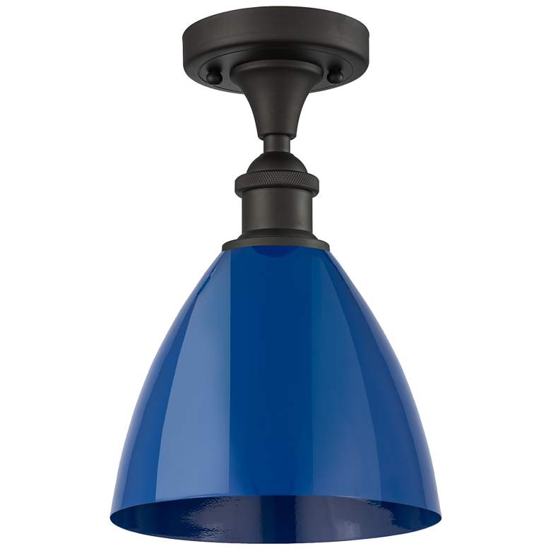 Image 1 Plymouth Dome 7.5" Wide Oil Rubbed Bronze Semi Flush Mount w/ Blue Sha