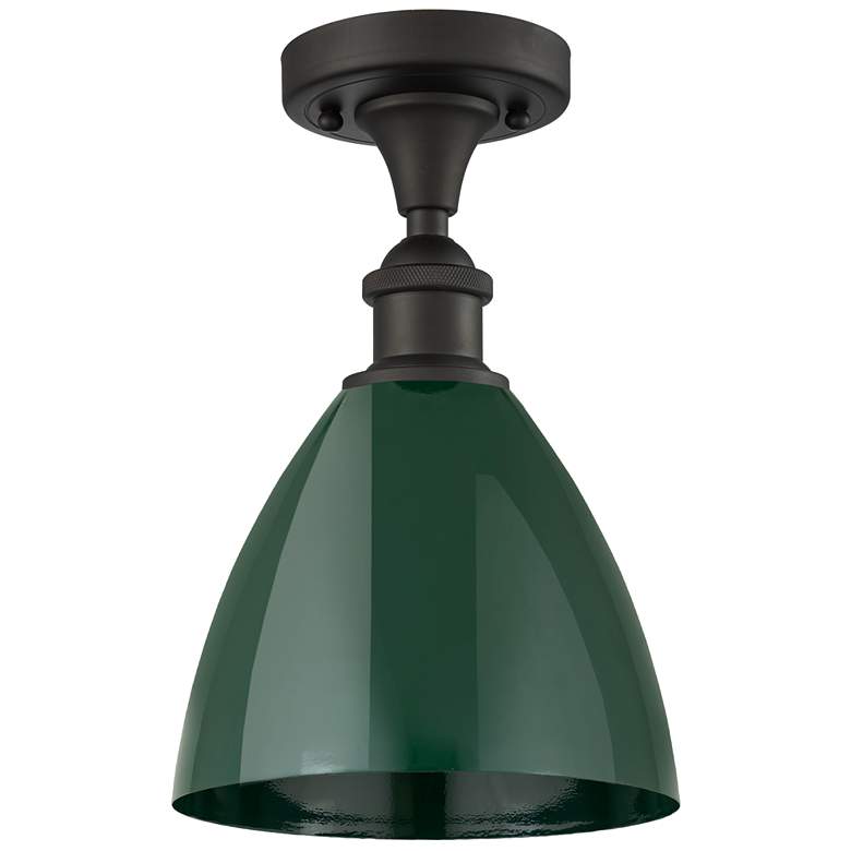 Image 1 Plymouth Dome 7.5" Wide Oil Rubbed Bronze Semi Flush Mount w/ Green Sh