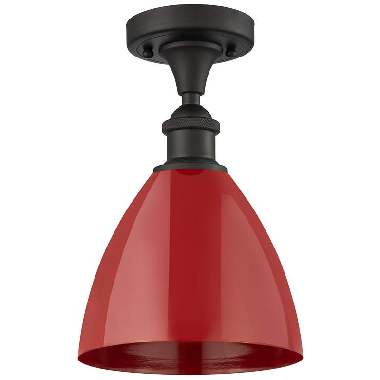 Image 1 Plymouth Dome 7.5" Wide Oil Rubbed Bronze Semi Flush Mount w/ Red Shad