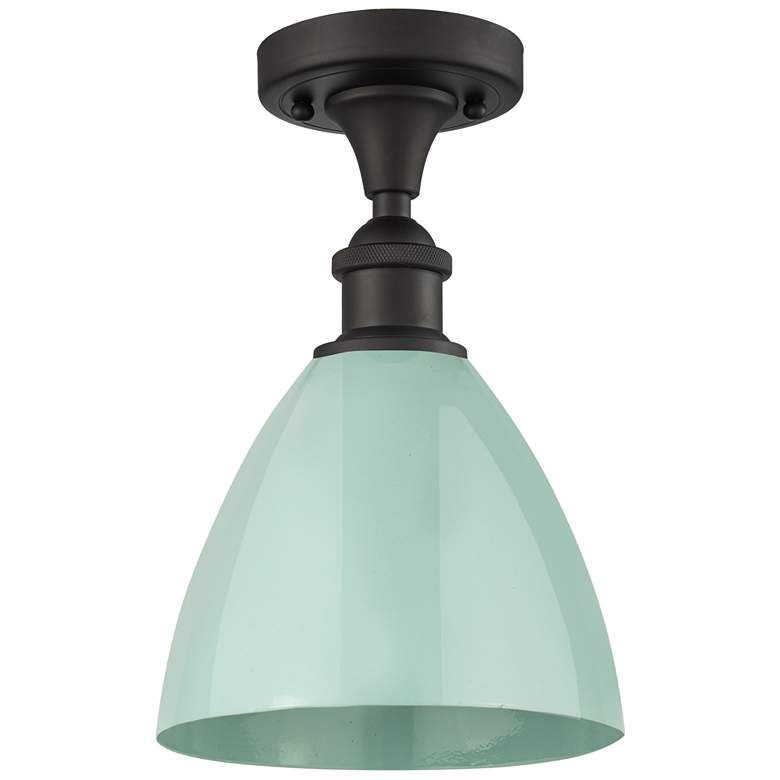 Image 1 Plymouth Dome 7.5" Wide Oil Rubbed Bronze Semi Flush Mount w/ Seafoam