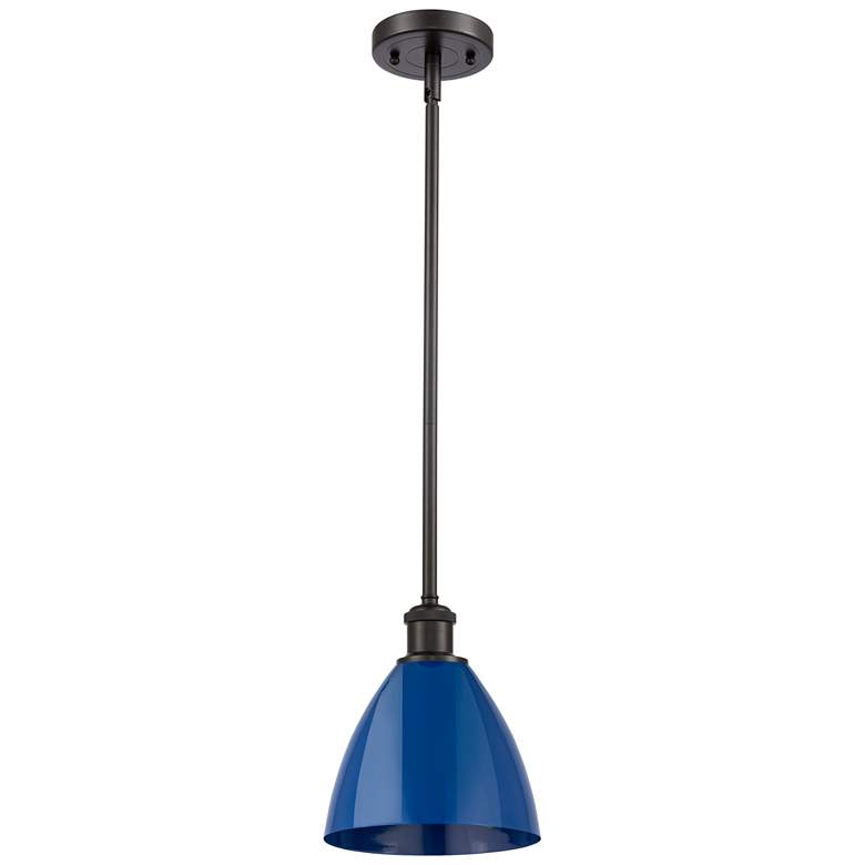 Image 1 Plymouth Dome 7.5" Wide Oil Rubbed Bronze Stem Hung Pendant w/ Blue Sh