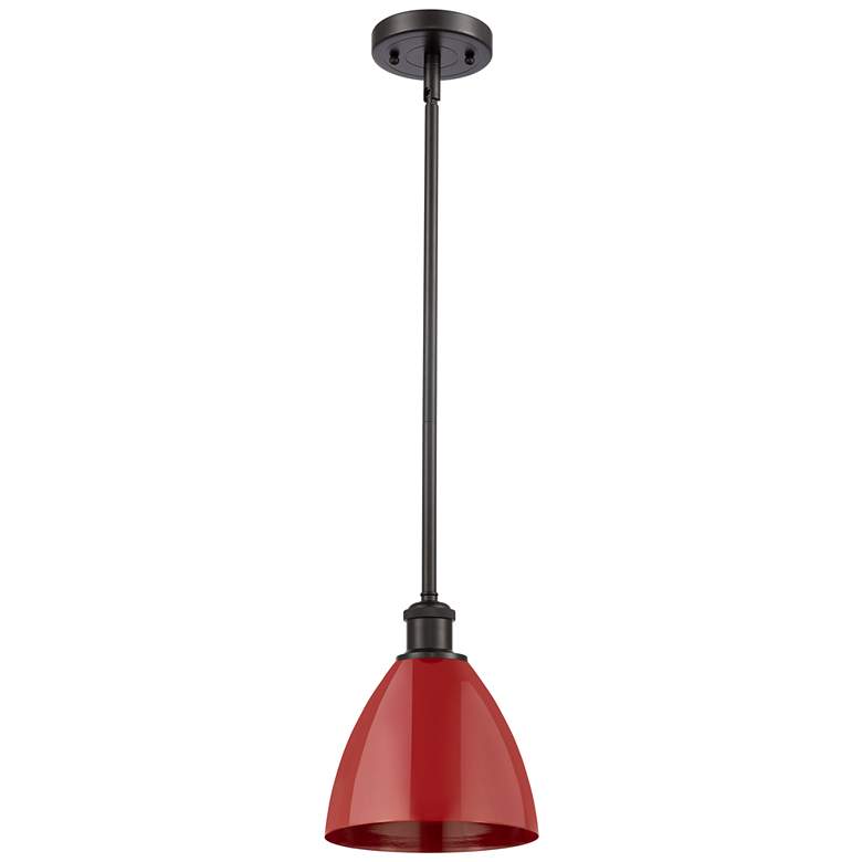 Image 1 Plymouth Dome 7.5" Wide Oil Rubbed Bronze Stem Hung Pendant w/ Red Sha