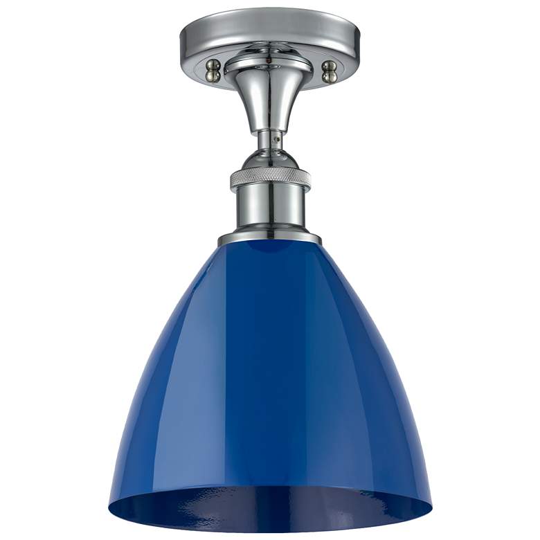 Image 1 Plymouth Dome 7.5" Wide Polished Chrome Semi Flush Mount w/ Blue Shade