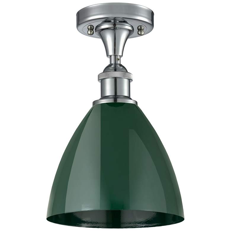 Image 1 Plymouth Dome 7.5" Wide Polished Chrome Semi Flush Mount w/ Green Shad