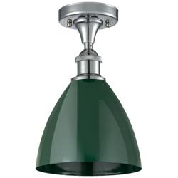 Plymouth Dome 7.5" Wide Polished Chrome Semi Flush Mount w/ Green Shad