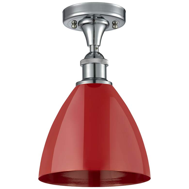 Image 1 Plymouth Dome 7.5" Wide Polished Chrome Semi Flush Mount w/ Red Shade