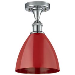 Plymouth Dome 7.5" Wide Polished Chrome Semi Flush Mount w/ Red Shade