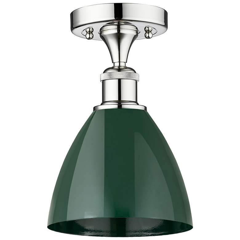 Image 1 Plymouth Dome 7.5" Wide Polished Chrome Semi.Flush Mount With Green Sh