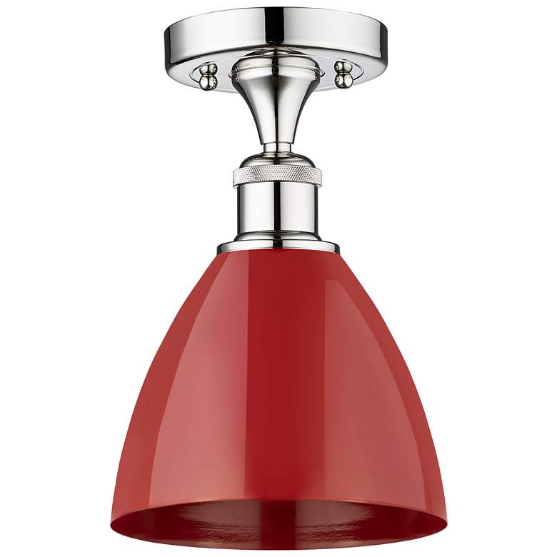 Image 1 Plymouth Dome 7.5" Wide Polished Chrome Semi.Flush Mount With Red Shad