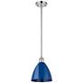 Plymouth Dome 7.5" Wide Polished Chrome Stem Hung Pendant w/ Blue Shad