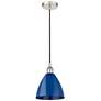 Plymouth Dome 7.5" Wide Polished Nickel Corded Mini Pendant w/ Blue Sh