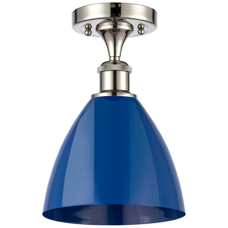 Image 1 Plymouth Dome 7.5" Wide Polished Nickel Semi Flush Mount w/ Blue Shade