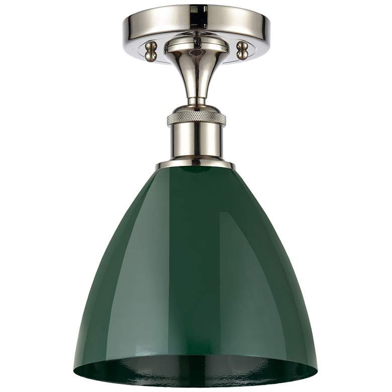 Image 1 Plymouth Dome 7.5" Wide Polished Nickel Semi Flush Mount w/ Green Shad
