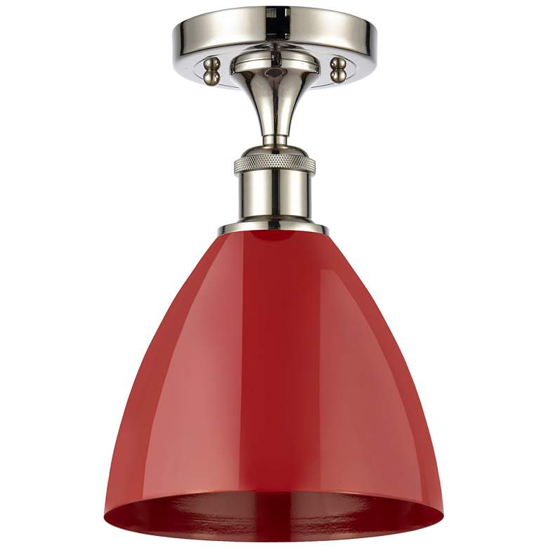 Image 1 Plymouth Dome 7.5" Wide Polished Nickel Semi Flush Mount w/ Red Shade