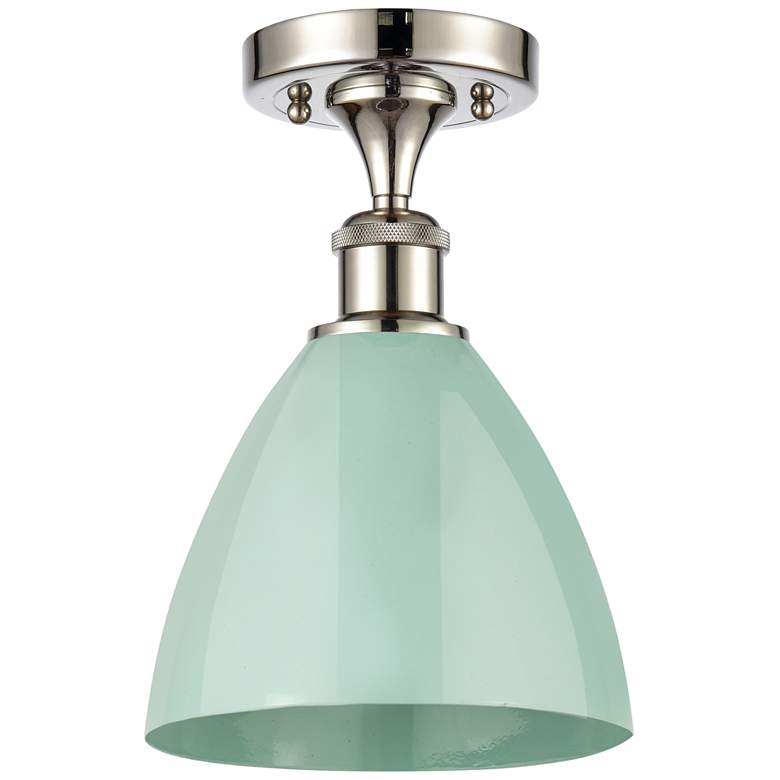 Image 1 Plymouth Dome 7.5" Wide Polished Nickel Semi Flush Mount w/ Seafoam Sh