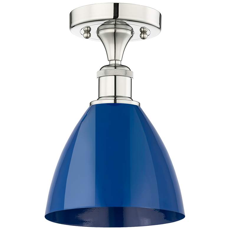 Image 1 Plymouth Dome 7.5" Wide Polished Nickel Semi.Flush Mount With Blue Sha