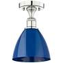 Plymouth Dome 7.5" Wide Polished Nickel Semi.Flush Mount With Blue Sha