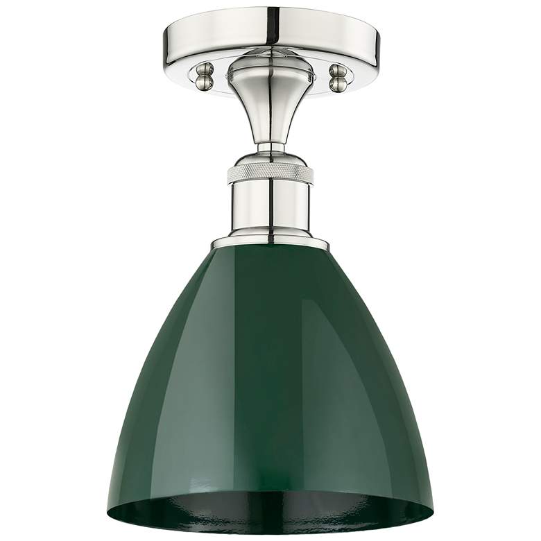 Image 1 Plymouth Dome 7.5" Wide Polished Nickel Semi.Flush Mount With Green Sh