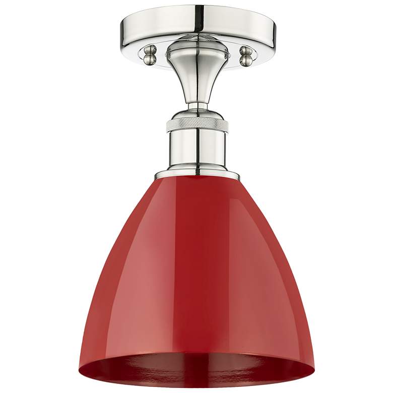 Image 1 Plymouth Dome 7.5" Wide Polished Nickel Semi.Flush Mount With Red Shad