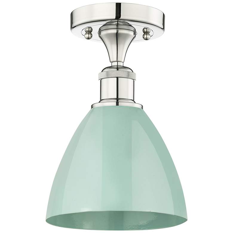 Image 1 Plymouth Dome 7.5" Wide Polished Nickel Semi.Flush Mount With Seafoam